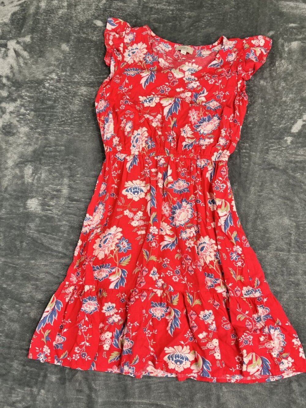 Loft Outlet Red Floral Ruffle Sleeve Dress Size Small
